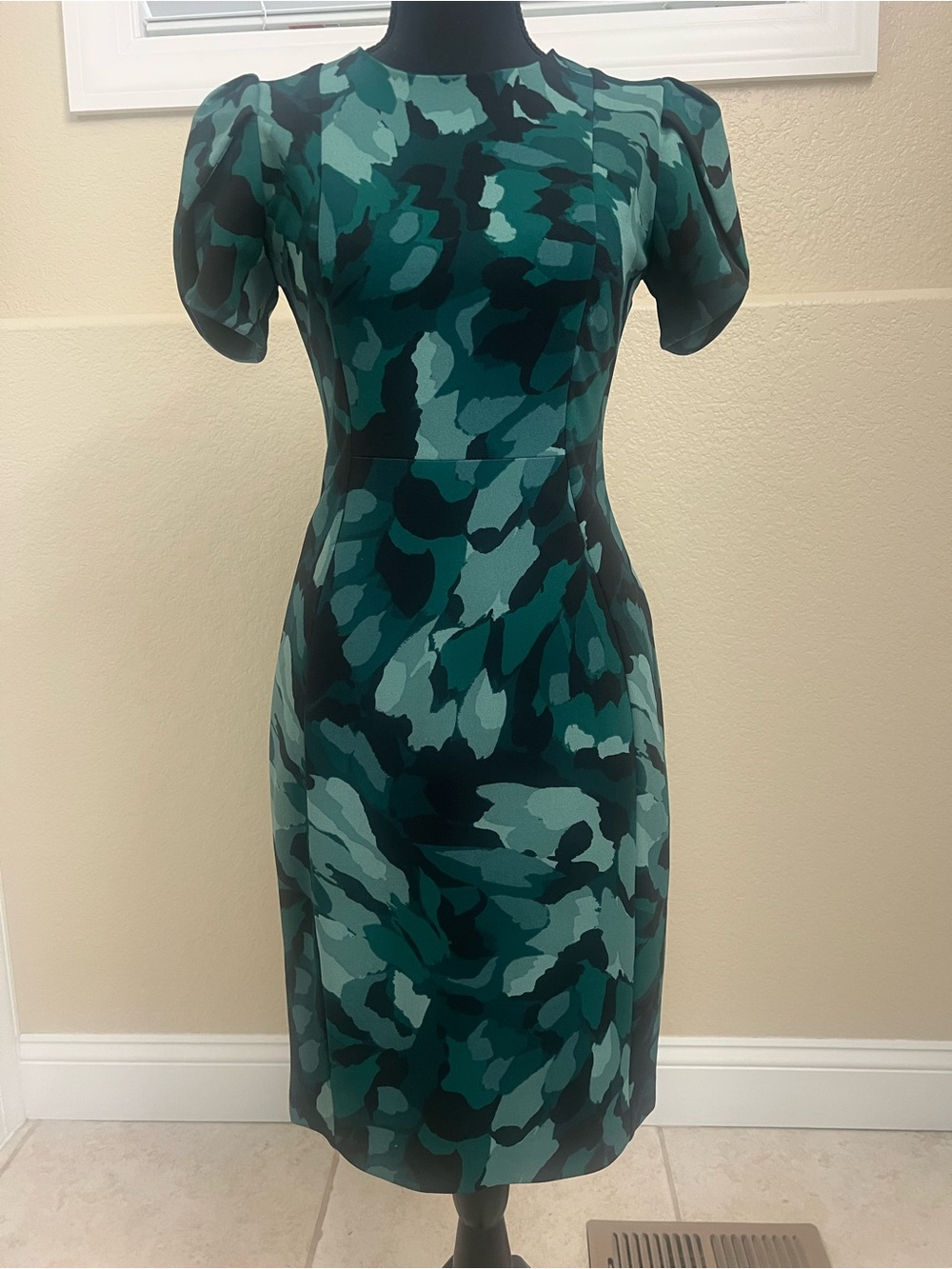 Calvin Klein Teal and Dark Green Abstract Midi Dress